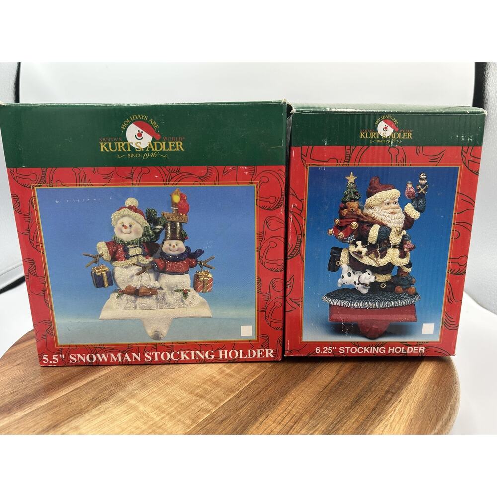 Kurt S. Adler Stocking Holder Hanger Lot of 2 Snowman Santa Holiday Christmas